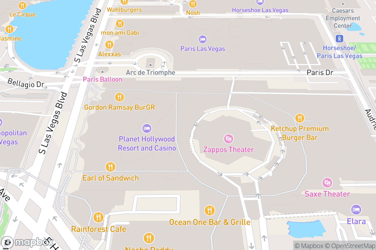 Map of Saxe Theater at Planet Hollywood Inside the Miracle Mile Mall