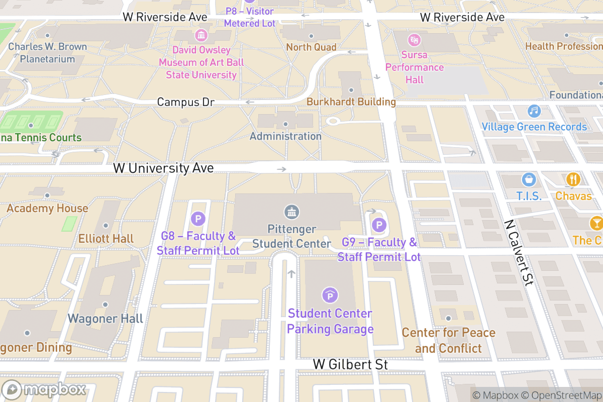 Map of Ball State University Pruis Hall