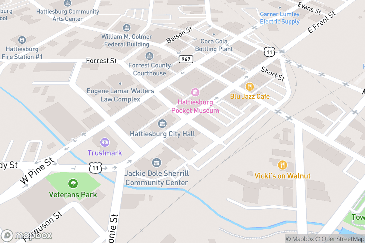 Map of Saenger Theater Hattiesburg