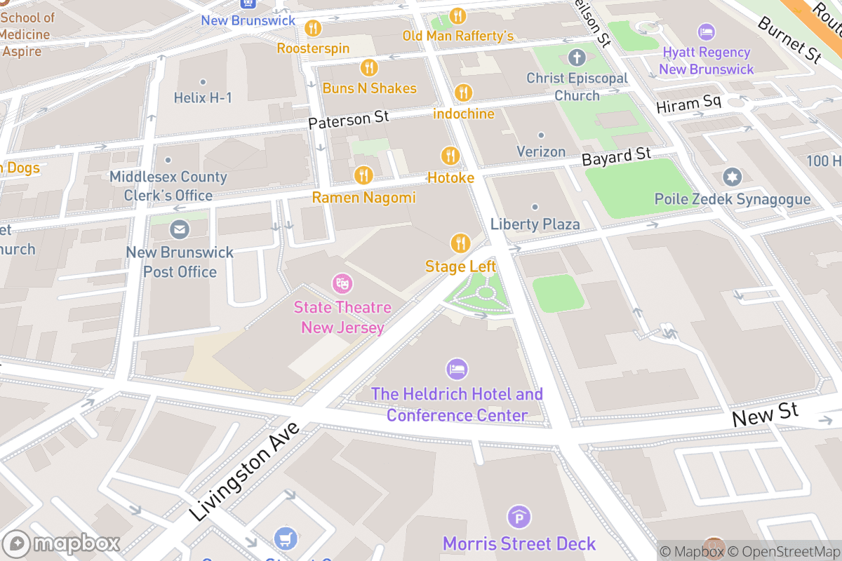 Map of New Brunswick Performing Arts Center