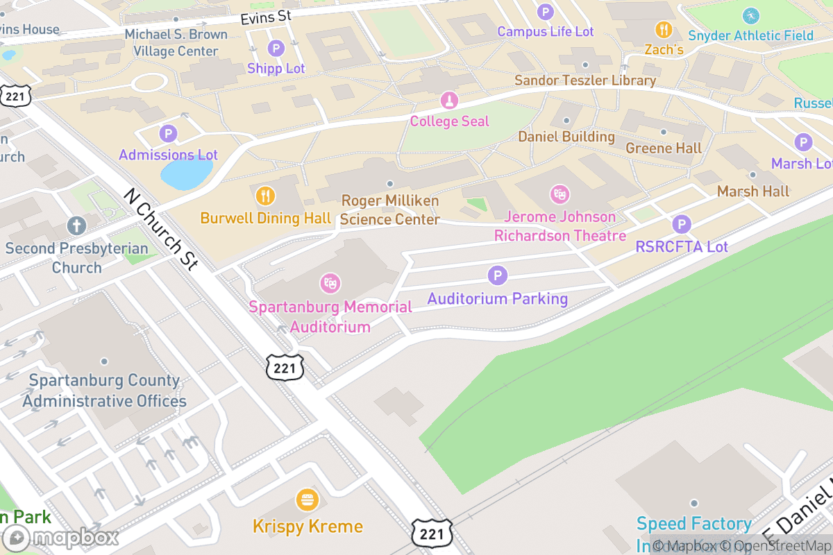 Map of Spartanburg Memorial Auditorium