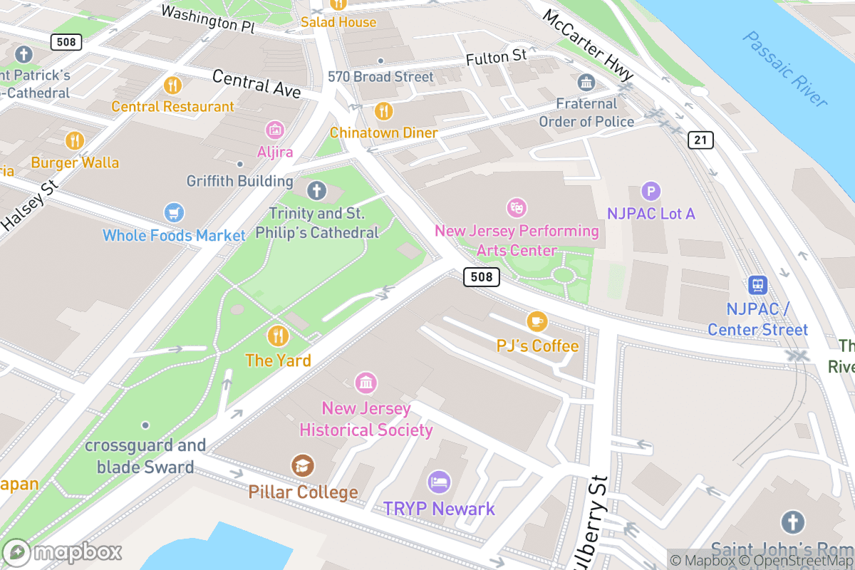 Map of New Jersey Performing Arts Center