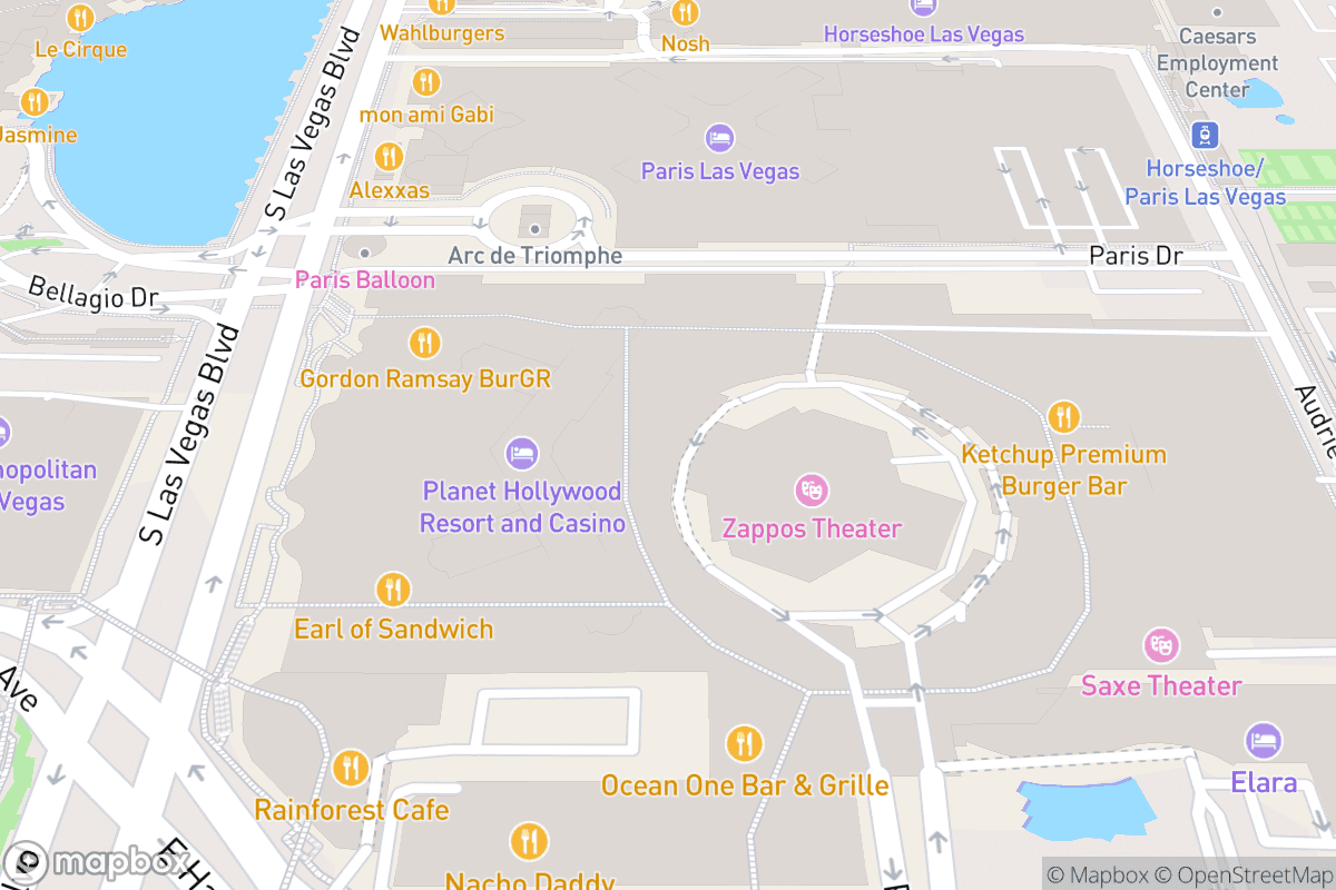 Map of V Theater at Planet Hollywood Inside the Miracle Mile Mall