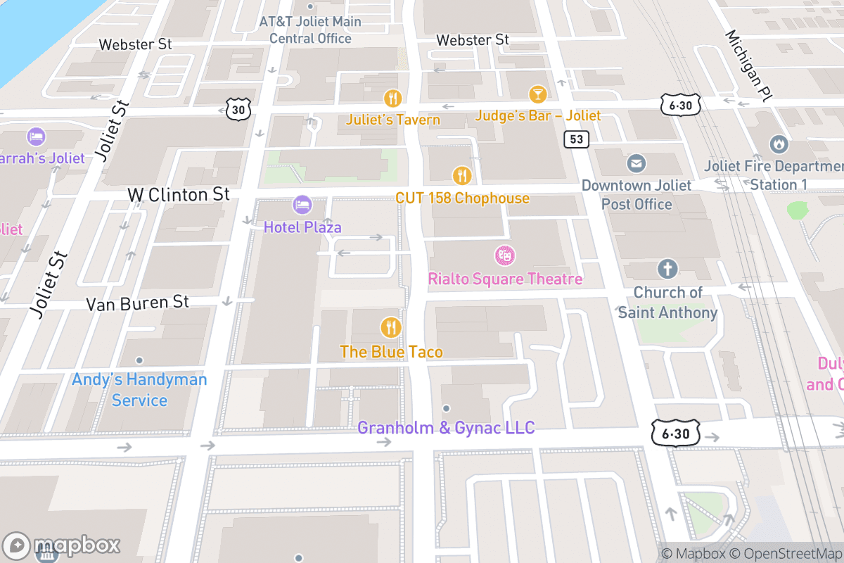 Map of Rialto Square Theatre